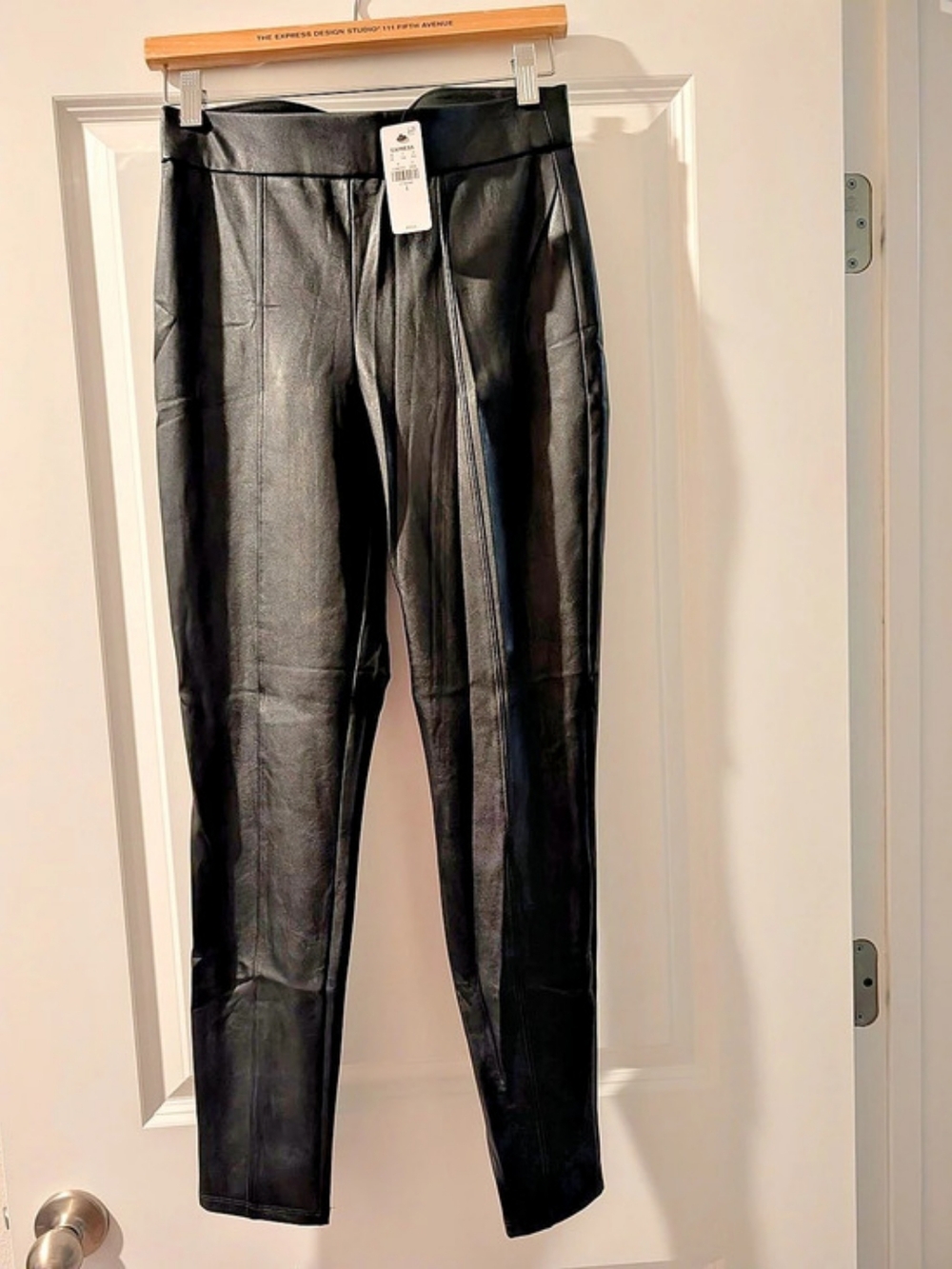 Express Super High Waisted Faux Leather Leggings Black
